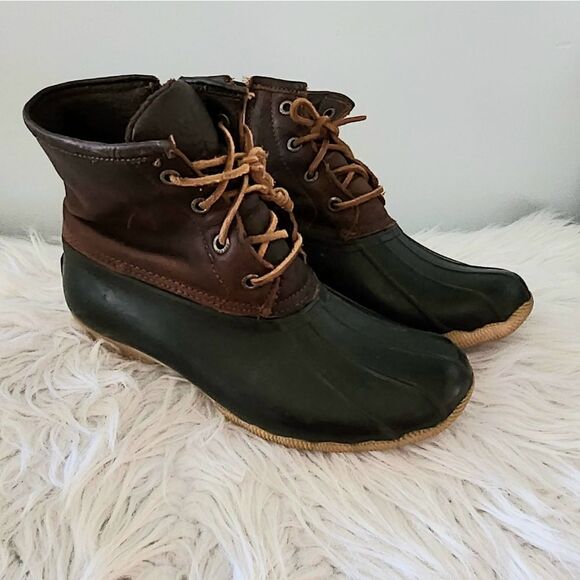 Sperry top sider duck boots women's size 6.5 brown leather upper rubber lower - Picture 2 of 5
